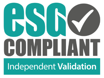 Logo with text "ESG COMPLIANT" alongside a check mark, with a subtitle "Independent Validation".